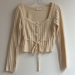All in Favor Doen style Drawstring, cable knit style Cardigan, feminine.